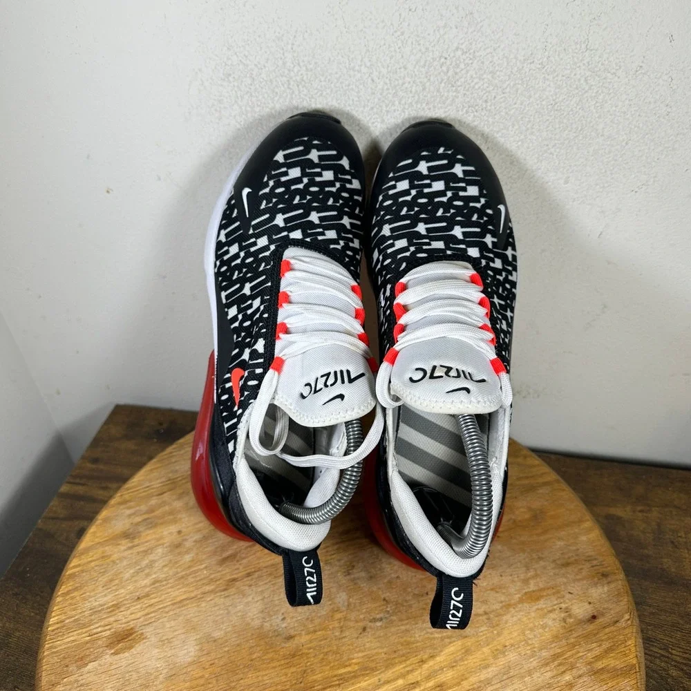 Nike Air Max 270 Black White Red Geometric Sneakers AR0021-001 Womens 8.5 7Y